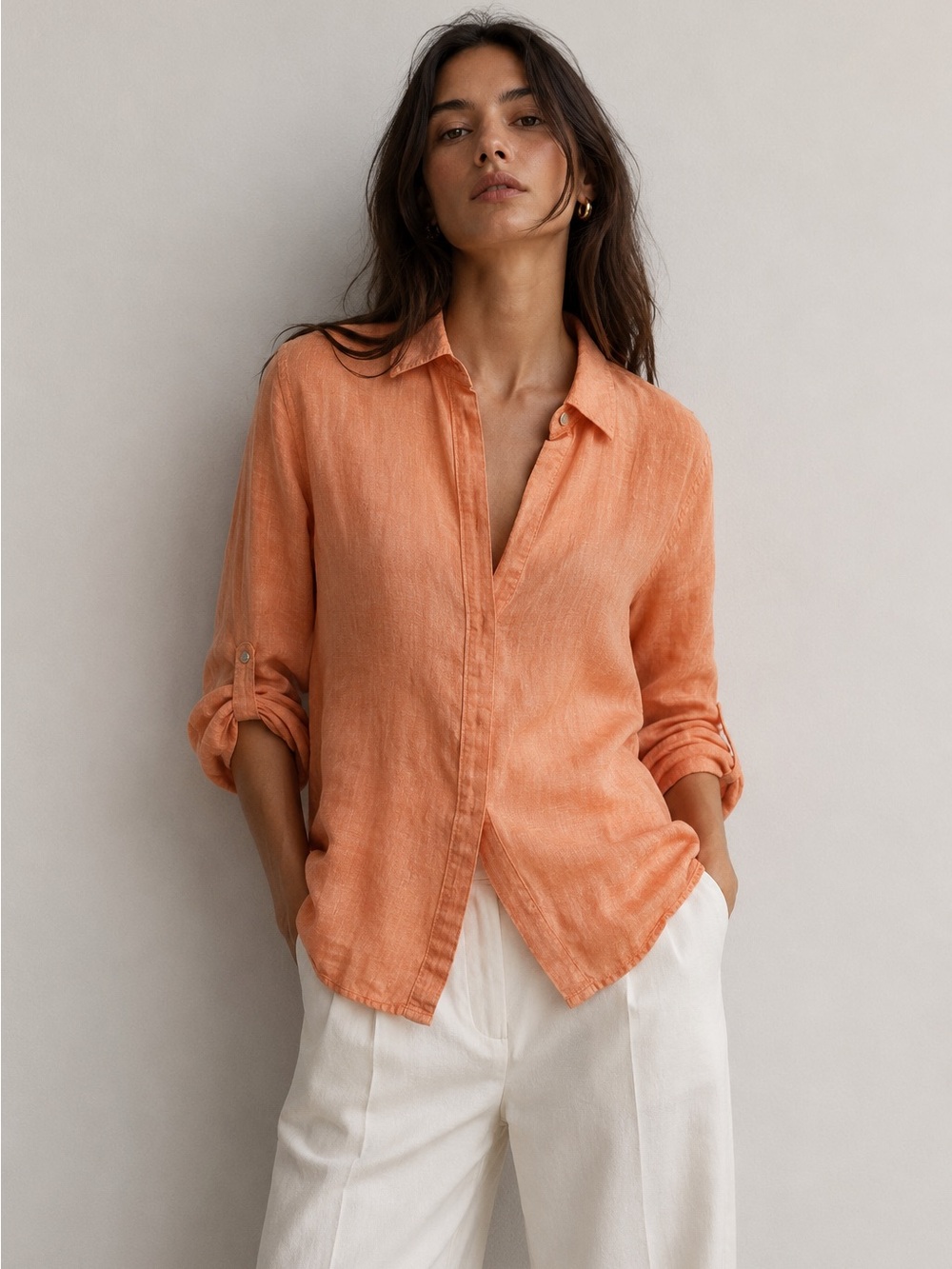 Sigrid Olsen 100% Linen Button Front Shirt Peach Orange Plus Size 2X
